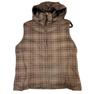Vintage Down Filled Columbia Detachable Hood X Fur Collar Brown Plaid Women XL
